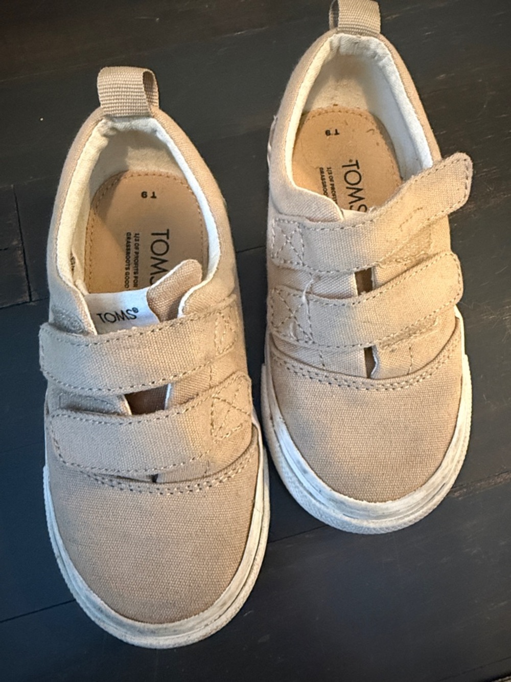 TOMS Kids Canvas Velcro Sneakers in Tan